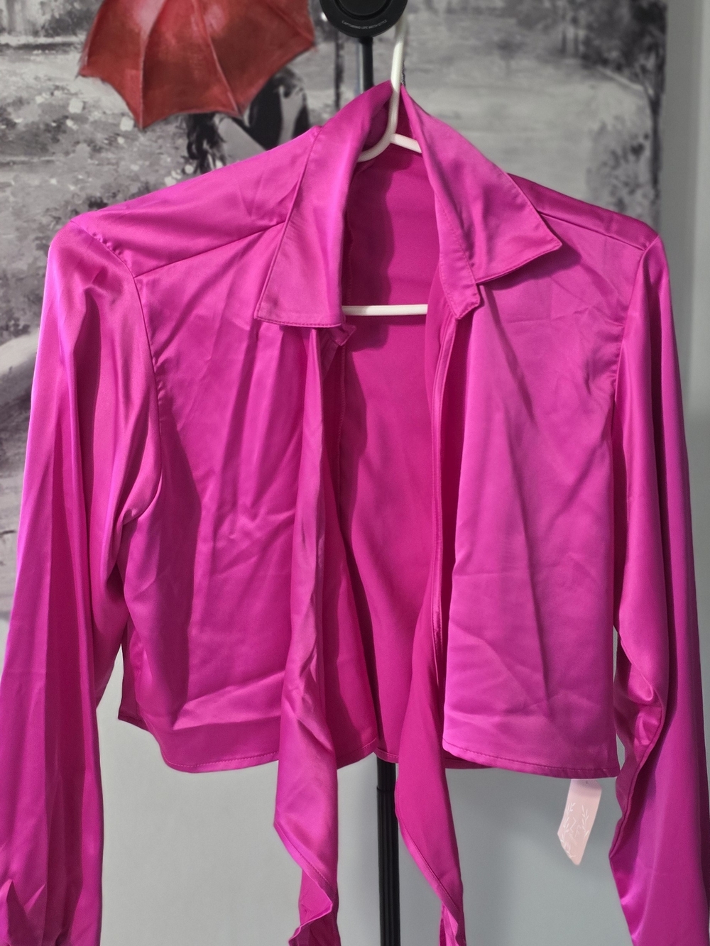 Women’s Open-Front Pink Satin Jacket